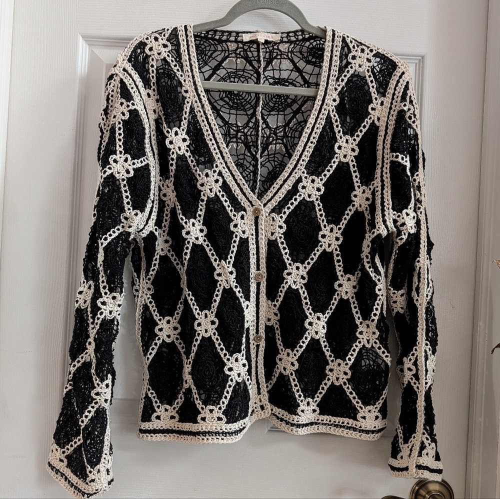 Black and White Spiderweb Crochet Sweater